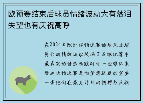 欧预赛结束后球员情绪波动大有落泪失望也有庆祝高呼